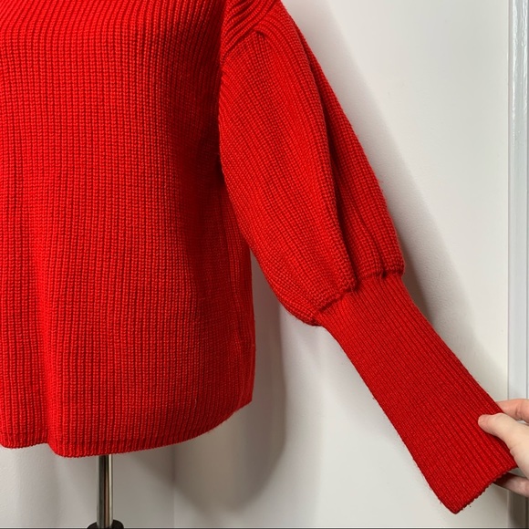 Topshop | Red Knit Turtleneck Sweater with Statement Sleeves - Picture 4 of 6